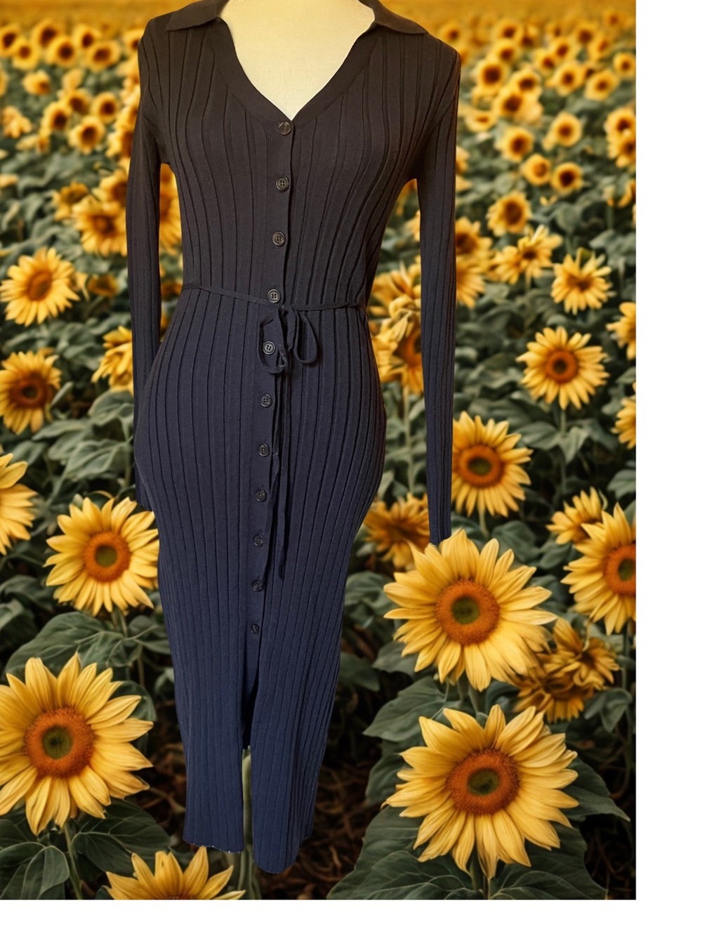 All:Row charcoal sweater dress long sleeve waist tie EUC S